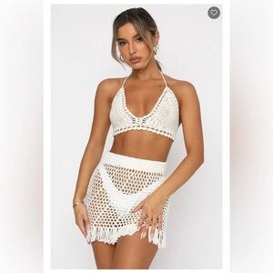 White Fox Boutique White Crochet Swim Coverup Set